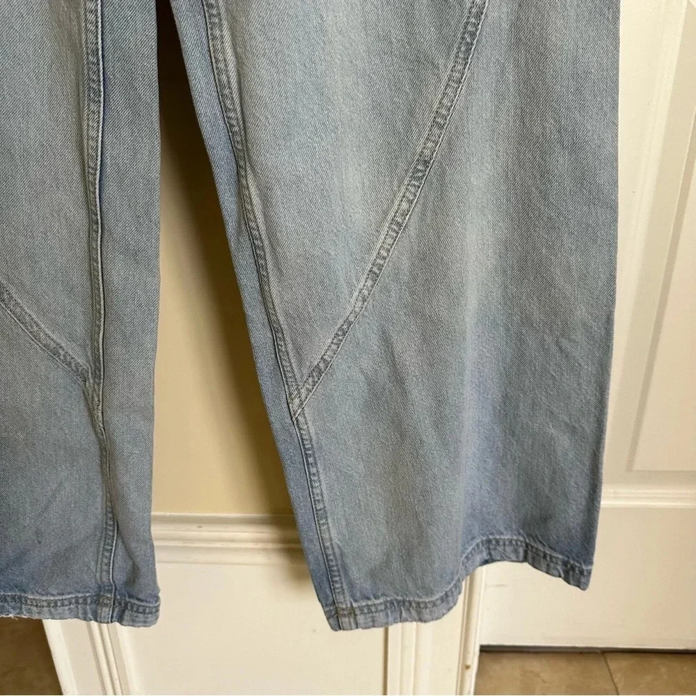 We The Free People Womens 27 Light Wash Haywire High Rise Cargo Jeans Wide Leg 4